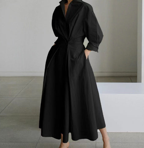 Ensemble Blouse à Manches Longues et Robe Évasée à Taille Élastique