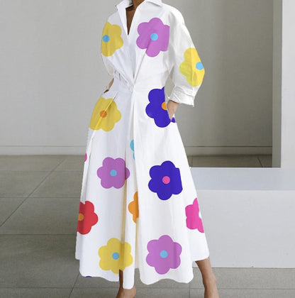 Ensemble Blouse à Manches Longues et Robe Évasée à Taille Élastique