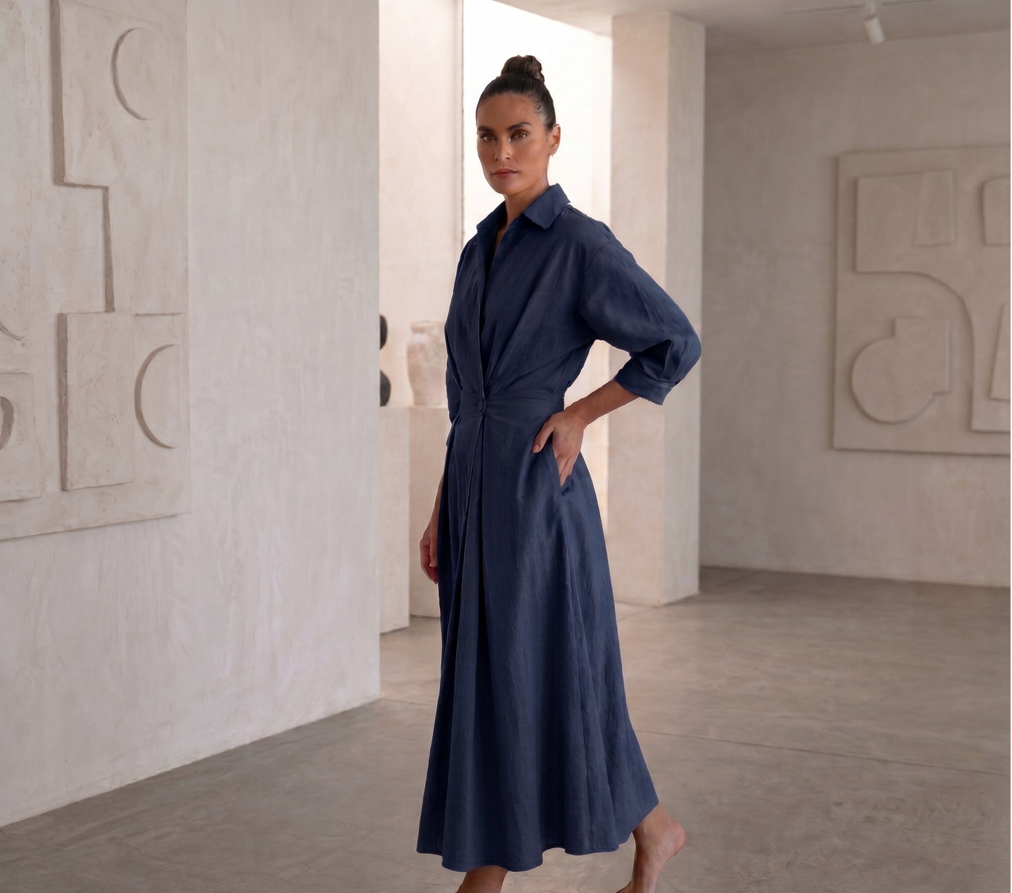 Ensemble Blouse à Manches Longues et Robe Évasée à Taille Élastique