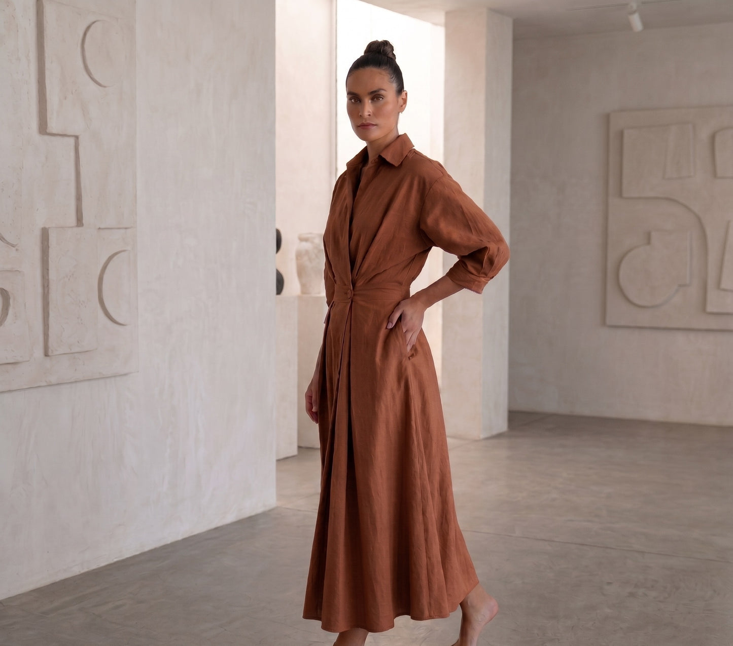 Ensemble Blouse à Manches Longues et Robe Évasée à Taille Élastique