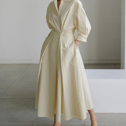 Ensemble Blouse à Manches Longues et Robe Évasée à Taille Élastique