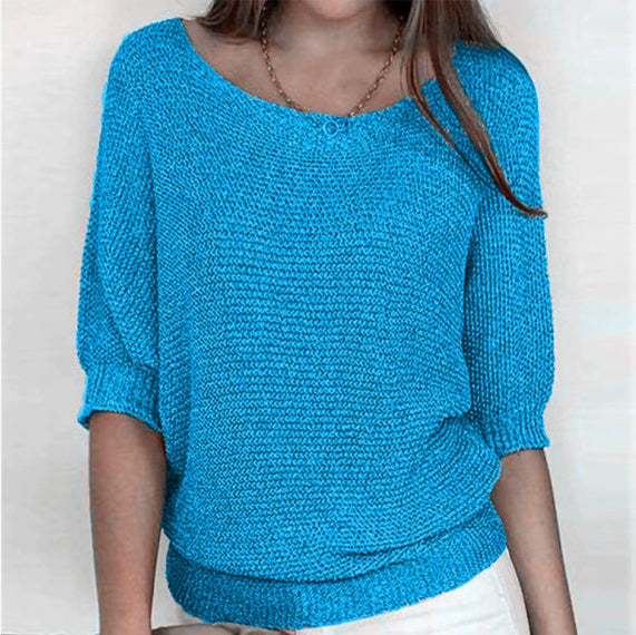 Pull Demi Manche Décontracté Tricoté