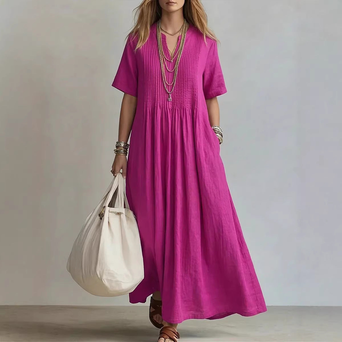Robe Décontractée en Coton-Lin
