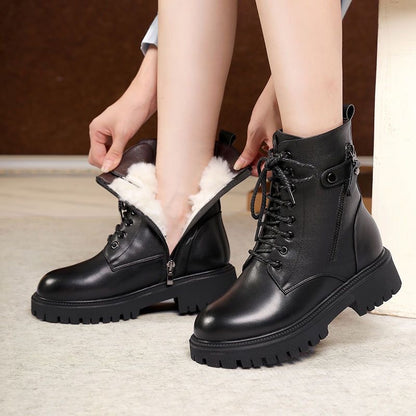 bottes pour femmes, style britannique, épaisses, doublées en polaire